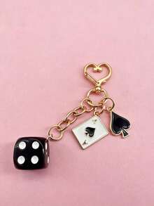 Alloy Metal Chain Pendant With Poker Cards, Dice, Heart, Multi-Color Dice, Poker Cards, Metal Chain. It Can Be Used As A Car Keychain, Bag Pendant, Birthday Holiday, Halloween Gift, Back To School Small Gift, And Can Also Be Given To Friends, Family, And Loved Ones - Multicolor - View 13