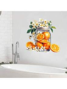 1pc Glass Bottle Orange Flower Wall Sticker Fresh Nordic Fruit Removable Self-Adhesive Wall Decal For Restaurant Kitchen Living Room Minimalist Cozy Home Decor - Orange Blossom In Glass Bottle - View 4