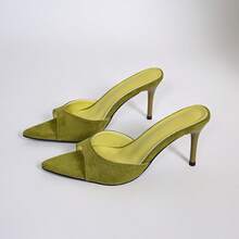 Women's Pointed Toe Stiletto High Heel Suede Open Toe Open Back Slip-On Mule Sandals, Solid Color Fashion Party Banquet Evening Shoes, Summer - Green - View 7