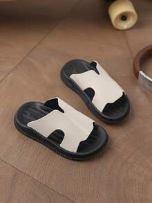 Dép lê trẻ em unisex cho bé tập đi và trẻ lớn, màu trơn, mùa hè, đi ngoài trời, thiết kế rỗng chống trượt, đế mềm, dùng trong nhà, phòng tắm, đi biển, phong cách thường ngày đa năng - Màu be - Xem 5