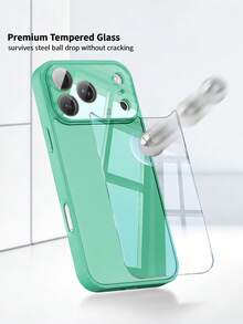 奢華亮面鋼化玻璃手機殼，字母設計，防摔框架，相機保護，硬殼背蓋，適用於 Apple 17/17 Pro/17 Pro Max/16/16 Pro/16 Pro Max/15/15 Pro/15 Pro Max/14/14 Pro/14 Pro Max/13/13 Pro/13 Pro Max/12/12 Pro/12 Pro Max/11/11 Pro Max，適合生日禮物、週年紀念、女友生日禮物、返校季 - 青碧色 - 查看 3