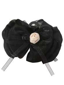 New Elegant Versatile Black & White Rose Bow Large Hair Claw Clip For Back Of Head, Voluminous Fluffy Hair Clip For Women, High-End Hair Claw, Cute Street Style, ABS Plastic (ABS Resin) Hair Claw, Suitable For All Seasons - Multicolor - View 7