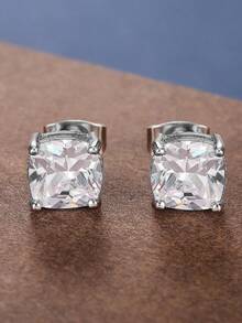 1 par de hermosos pendientes de botón de circonita cúbica, accesorio de regalo para boda y aniversario de mujer - Plata + Blanco - Ver 5