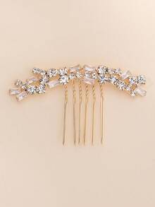 1 pieza Peine de pelo elegante y lujoso con pedrería para mujeres, ideal para bodas, peinados de fiesta - Dorado - Ver 7