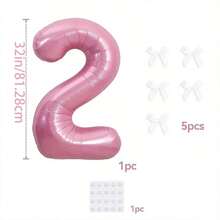 1 Pc 32-Inch Pearlescent Pink Number Foil Balloon & 5 Pcs White Bow Combination Set, Suitable For Wedding, Birthday, Anniversary, Graduation, Valentine's Day, Christmas Party Decoration - Pink - View 5