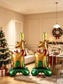 1pc 107cm Large Cartoon Base Long-Eared Reindeer Shaped Aluminum Foil Balloon, Suitable For Christmas Decoration - View 1