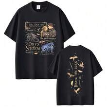 1 Stück, Vintage-T-Shirt aus reiner Baumwolle aus dem vierten Flügel des Basgiath-Colleges der Onyx Storm-Ära, für Fans von Dragon Rider Sommer.sommer - Schwarz - Übersicht 5