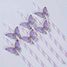 5/10 Sets Colorful Butterfly Straws For New Year Festival, Heat-Resistant High-Temperature Straws, Cute Girl Style, Disposable Straws For Juice, Party, Birthday, Gathering - Multicolor - View 8