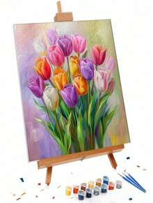 1 Set Digital Oil Painting Kit, DIY Gift Canvas Painting Set, Tulip Oil Painting Set, DIY Adult Hand Painting, Suitable For Gift Home Wall Decoration - A - View 4