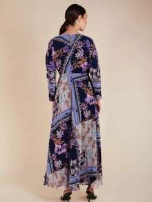Full-Body Floral Print With Leaf Patterns For Vacation And Formal Dinner Fall - Plant Blue - View 2