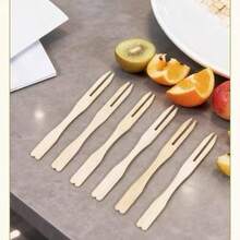 Fruit Fork Set, Fruit Skewers, Reusable Bamboo, Home Use, Suitable For Fruit, Cake, Dessert, Small Forks, Bamboo Material - Multicolor - View 4