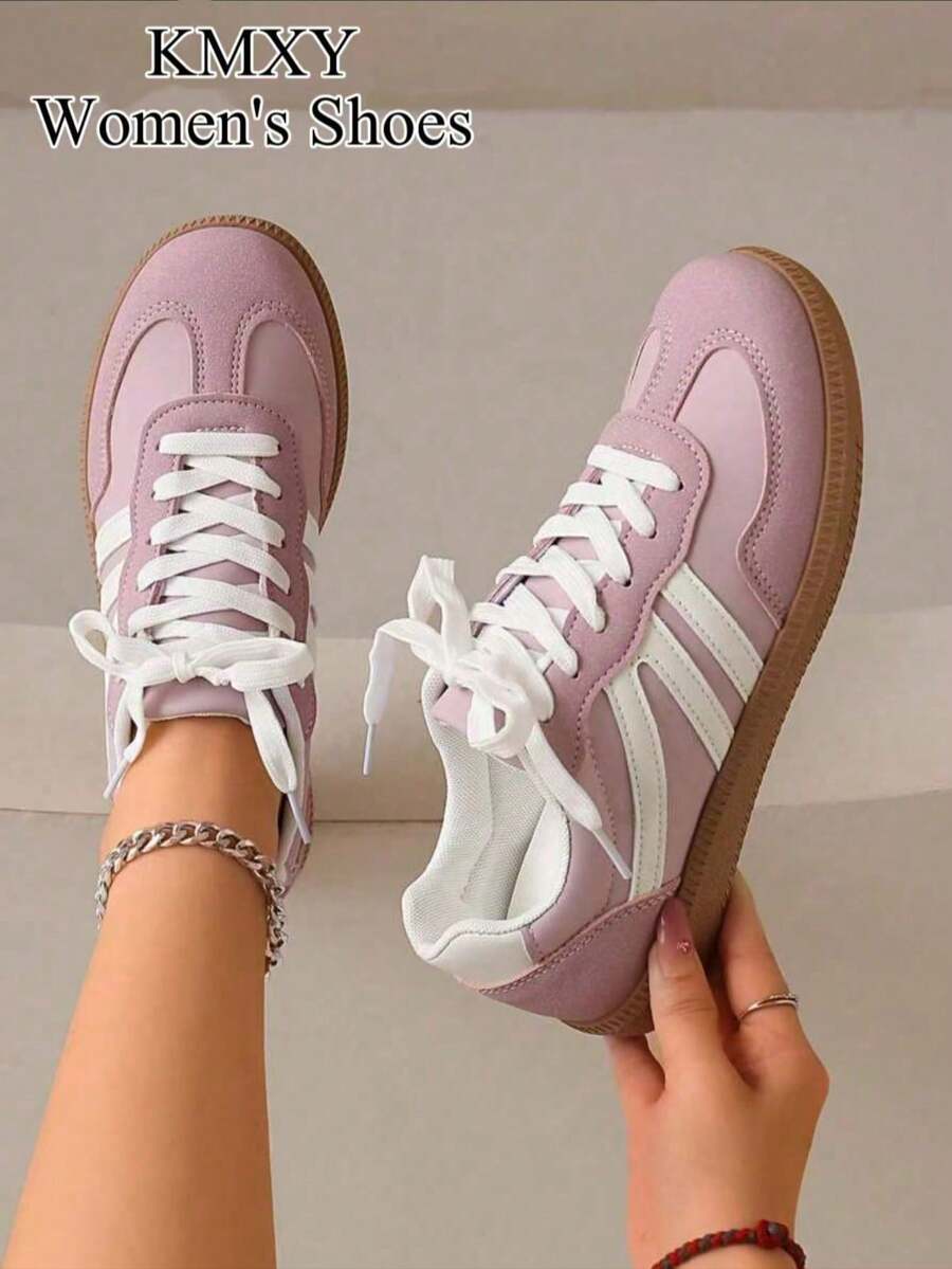 KMXY Women's Casual Flat Shoes, Lightweight And Comfortable Fitness And Walking Sneakers - Light Purple - View 1