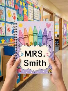 1pc Custom Mrs Teacher Name Spiral Notebook, Full Color Pastel Rainbow Crayon Writing Journal, Teacher Appreciation Gift,Classroom Office Stationery Gift,Teacher Gift,Back To School,Classroom Must Haves - Multicolor - View 11