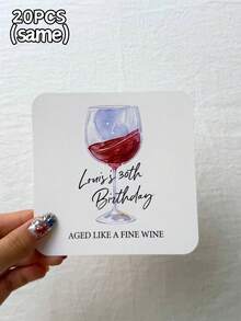 Customized Cardboard Coasters, Round Coasters With Personalized Name And Date, Customizable Text Desktop Decor, Birthday, Bachelor Party, Wedding, Wine Glass Theme Coasters, Personalized Commemorative Gift - Multicolor - View 14
