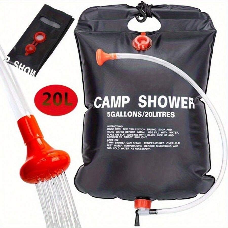 20L Portable Camping Shower Bag With Detachable Hose And Switch Shower Head, Suitable For RV, Beach, Hiking Outdoor Travel Gear - Multicolor - View 1