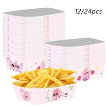 12/24Pieces Stitch Disposable Tableware Paper Trays, Paper Plates,Food Boxes For Birthday Wedding Party Supplies,Stitch Pooh‌ Gift Boxes - Cartoon - View 2