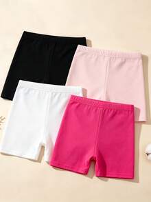 4件組新款女童莫代爾防走光安全褲 純棉素色 3/4長度緊身內搭褲 - 彩色 - 查看 3