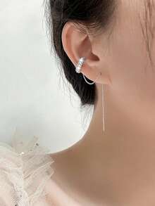 1 Single Ear C-Shaped Rhinestone Tassel Earrings, Simple Women's Copper Earrings Suitable For Daily Commuting, Gatherings, Dates, Parties, Accessories - Ear Clips - View 8