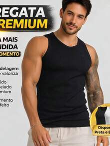 Men's Ribbed Slim Fit Tank Top, American Style, Gym/Fitness - Black - View 5