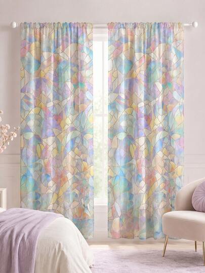 2 piezas,Cortinas de patchwork geométrico pastel,Cortinas de ventana con estampado abstracto de pétalos moderno,Cortinas translúcidas escandinavas para dormitorio, sala de estar y balcón,Textiles para el hogar estilo Ins