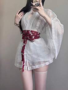 1件復古風格修復長尾漢服宮廷風民族服飾套裝連身裙，Cosplay服裝 白色 - 白色 - 查看 3