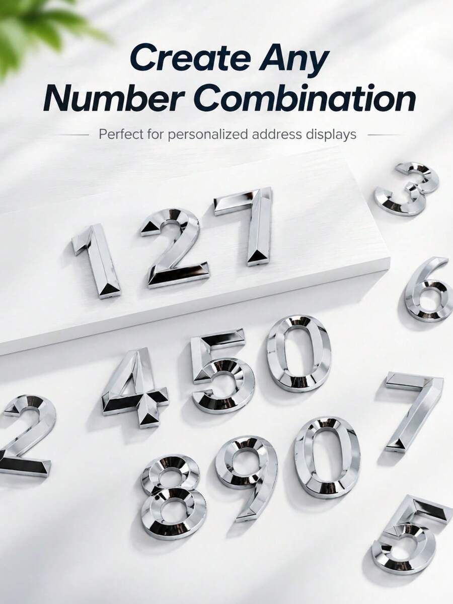 Numeri civici 3D da 7 cm 0-9, numeri di indirizzo autoadesivi con finitura a specchio per porte, cassette della posta, appartamenti, uffici e cartelli esterni - Stili multipli - Visualizzare 1
