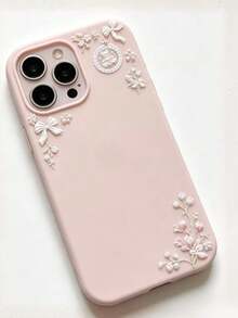 1pc French Style White Bow Bear Floral Embossed Waterproof Sticker Paper, Suitable For Instant Camera Case, Phone Case, Earphone Case, Gentle Girl Style DIY Decorative Self-Adhesive Sticker, Sweet And Delicate Style, Compact Size For Exquisite Local Accents - Light Pink Floral Frame - View 3