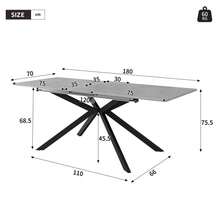 Erweiterbarer Esstisch, automatisch ausziehbarer Esstisch, rechteckiger Esstisch, Kaffee-Freizeittisch, L150/180 x B70 x H76 cm, Kreuzbein-Design, Zementmuster, Schwarz und Grau - 1 - Übersicht 9