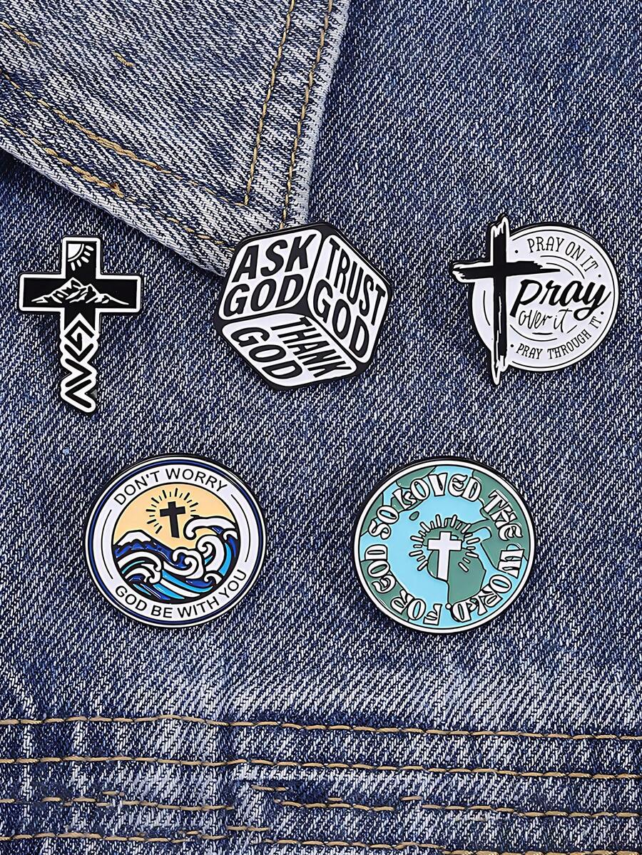 Cartoon Cross Pattern Pine Needle Alloy Brooch, Personalized Versatile Holiday Event Commemorative Badge Accessory - Multicolor - View 1