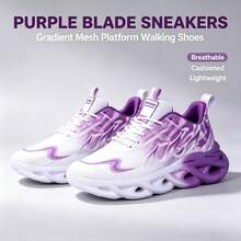 Women's Sports Shoes Spring Autumn Mesh Breathable Pink Purple Blade Thick Sole Casual Running Shoes New Shock Absorption Thick Sole Lightweight Outdoor Fitness All Season Running Shoes - Purple - View 11
