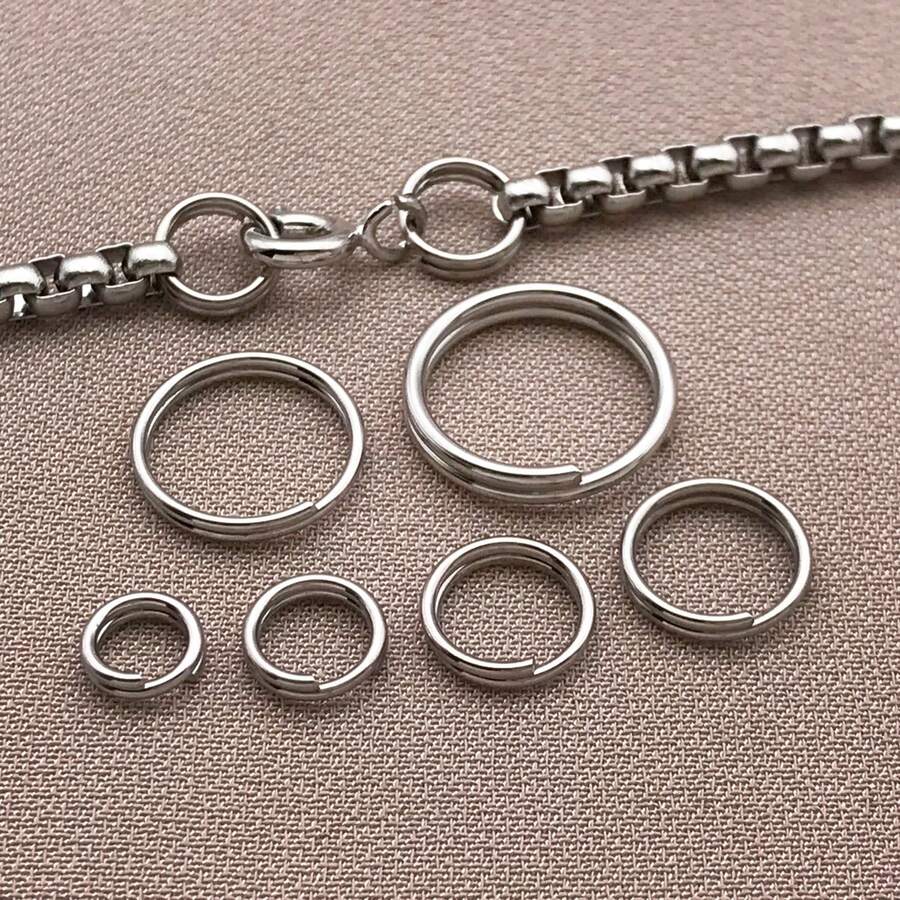 50個 5/6/7/8/10/12mm 不鏽鋼開口雙圈跳環連接環 DIY 珠寶手工配件