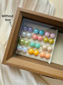 20 Pairs French Vintage High-End Minimalist Cute Niche Colorful Stud Earrings, Elegant Elegant New Unique Fashion Versatile Dopamine Round Bun Bead Earrings, Personalized Sweet Macaron Multi-Color Earring Set Suitable For Women's Daily, Holiday, Vacation, Commute Wear - Multicolor - View 5