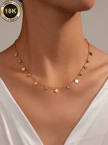 TONSI 1pc 18K Gold Plated Stainless Steel Delicate Four-Leaf Necklace, Simple & Fashionable, Suitable For Daily Wear, Gift For Bridesmaids, Mothers, Daughters, Friends - Waterproof/stainless Steel/18k Gold Plated - View 12