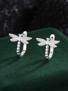 Dragonfly Ear Clips, Minimalist Vintage Delicate Insect Stud Earrings - Silver - View 2