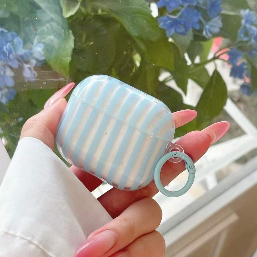 1pc Niche Cute Striped Protective Case For AirPods Pro 1st/2nd/3rd/4th Generation Bluetooth Earphones - Blue - View 1