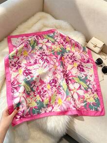 1件女款正方形絲巾，佩斯利印花，絲滑面料，可作髮帶、頸巾，適合日常穿著、海灘、度假 - 深粉紅色 - 查看 2