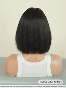 NAMM Wig Bob Pendek Lurus Cokelat Gelap 12 Inci Elegan dengan Poni, Wig Serat Sintetis Tahan Panas yang Lucu, Modis, dan Alami untuk Pemakaian Sehari-hari dan Pesta Wanita - Hitam Coklat - View 4