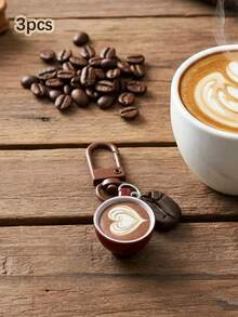 1pc Cute Coffee Bean Keychain For Women, Realistic Coffee Bean, Mini Coffee Cup Keychain, Bag Charm - Multicolor - View 5
