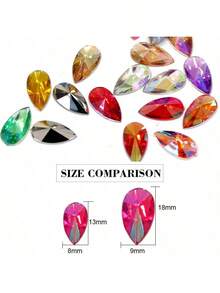 ICIQ 50pcs 8*13mm Acrylic Non-Hotfix Rhinestones Flat Back Teardrop Shape AB Color DIY Jewelry Crystal Stones For 3D Nail Art, Clothing, Wedding Outfits - 8mm*13mm - View 4