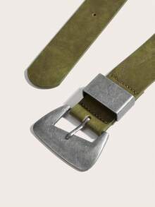 1pc Women's Belt, BOHO Belts, Rodeo, Cowgirls, Western Belts, Belt For Women, Y2K Belts, Vintage Casual Minimalist Silver Asymmetrical Buckle Olive Green Medium Width Waist Belt, Matching Pants, Shirts, Sweaters, Coats, Suitable For Party, Daily Commute, Holiday & Birthday Gifts, Music Festivals - Olive Green - View 3