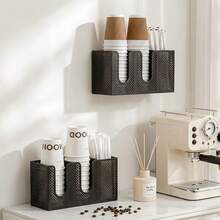 1pc Compartment Disposable Paper Cup Holder Dual Use Wall Mount & Countertop Coffee Bar Storage Rack Organizer For Paper Cups Lids Stirrers Home Kitchen Coffee Station Accessory - Multicolor - View 11