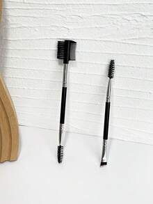2 Stück schwarzer Metallgriff Doppelseitiger Multifunktions-Make-up-Pinsel, Spiral-Wimpernbürste, gewinkelter Augenbrauen-Puderpinsel, Stahlzahn-Wimpernkamm, Anfänger-Augenbrauen- und Augen-Styling-Make-up-Werkzeug - Verschiedenfarbig - Übersicht 7