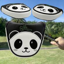 Sarung Putter Panda Kartun Gaya Cina, Desain Lucu Bordir Bambu, Kain PU Tebal, Ukuran Putter Setengah Lingkaran Besar Universal, Aksesori Pelindung Klub Golf yang Menyenangkan - Hitam dan Putih - View 5