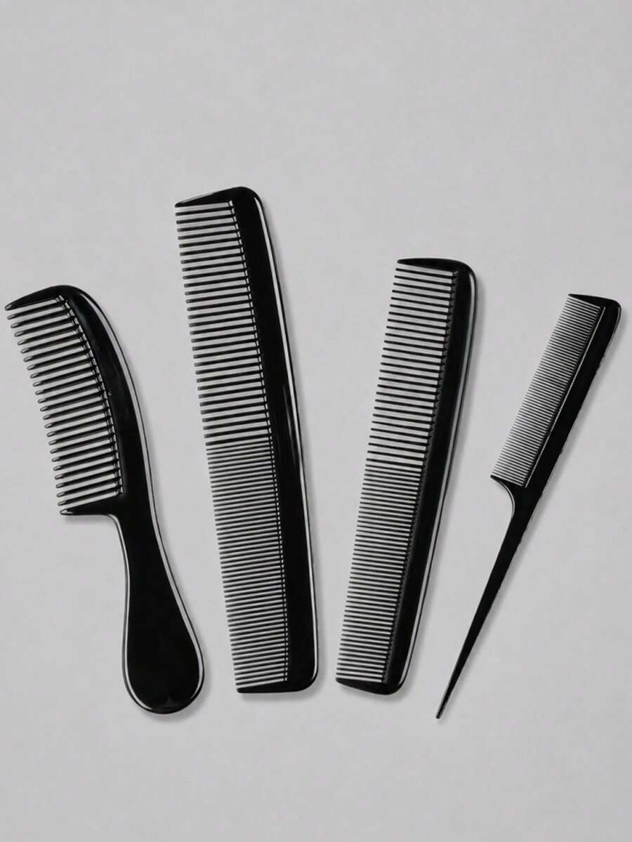 4pcs Professional Black Comb Set, Tail Comb & Styling Comb, Suitable For Parting, Volumizing & Sectioning, Unisex Hair Styling Tools, Summer Travel & Back To School Essentials - Black - View 1
