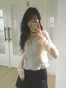 Korean Solid Color Textured 3D Pleated Bubble Lace Sun Protection Short Cardigan Top - Apricot - View 2