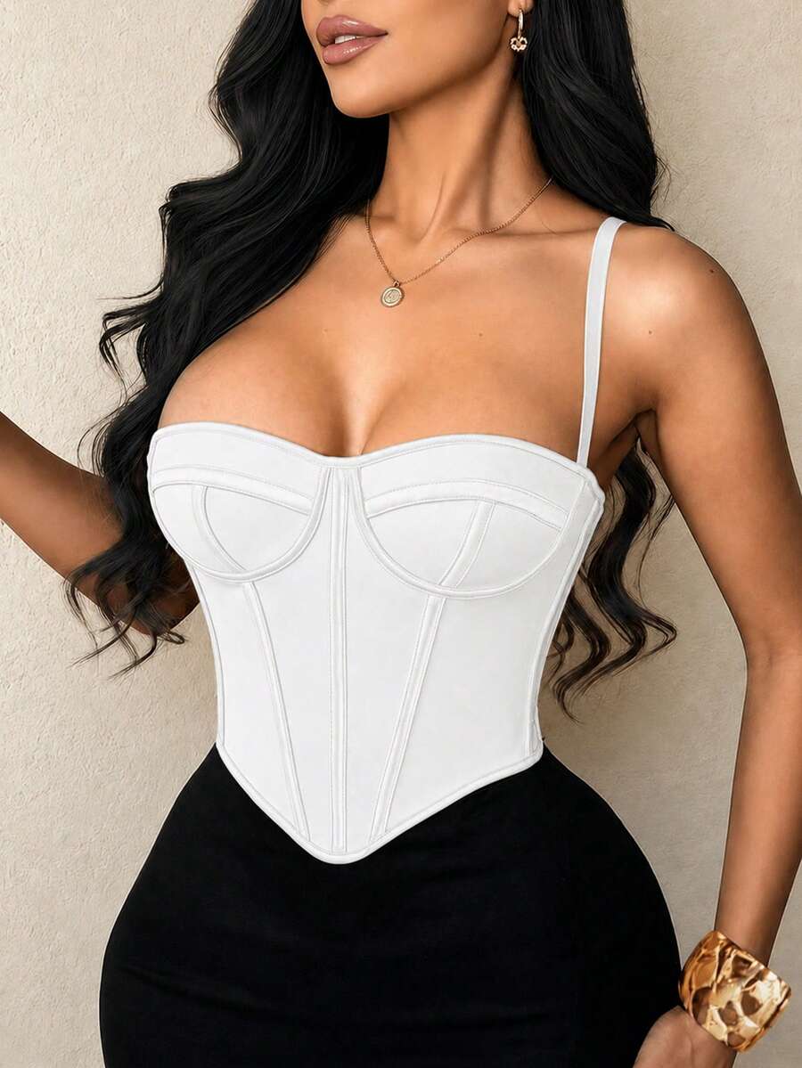Apperloth A Y2K Sexy Corset Summer Women's Top, Backless Metal Eyelet Lace-Up Bustier Camisole, Suitable For Carnival And Music Festival Outfits White - White - View 1
