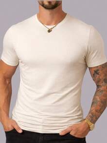 Men's Basic T-Shirt, Plain Cotton, Premium Peruvian Knit - Off White - View 2