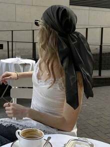 1件女款休閒純白色緞面圍巾/頭巾，極簡風春夏髮飾圍巾，適合度假、海灘派對、街頭時尚 - 白色 - 查看 8
