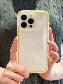 Applesmartfashion Premium 3-In-1 Thick Hard Shell Phone Case, Solid Color Frame, Creative Minimalist Pink/White/Black/Blue/Green Anti-Drop Full Coverage Transparent Phone Case, Compatible With IPhone 11, 12, 13, 14, 15, 16, 15/15 Pro Max/15 Pro/15 Plus/12 Pro/12 Pro Max/13 Pro/13 Pro Max/14 Pro/14 Pro Max/14 Plus/16 Pro/16 Plus - Yellow - View 5