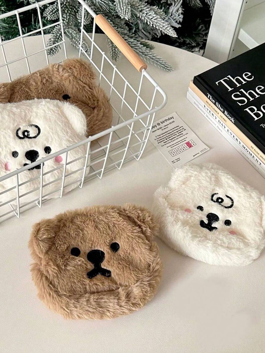 1個可愛卡通毛絨軟熊零錢包 耳機收納袋 刺繡卡夾收納包 - 彩色 - 查看 1